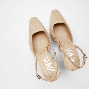 ZARA LEATHER SLINGBACK QUILTED HEELS
